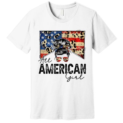 All American 4th Of July  Messy Bun USA Flag Premium T-Shirt