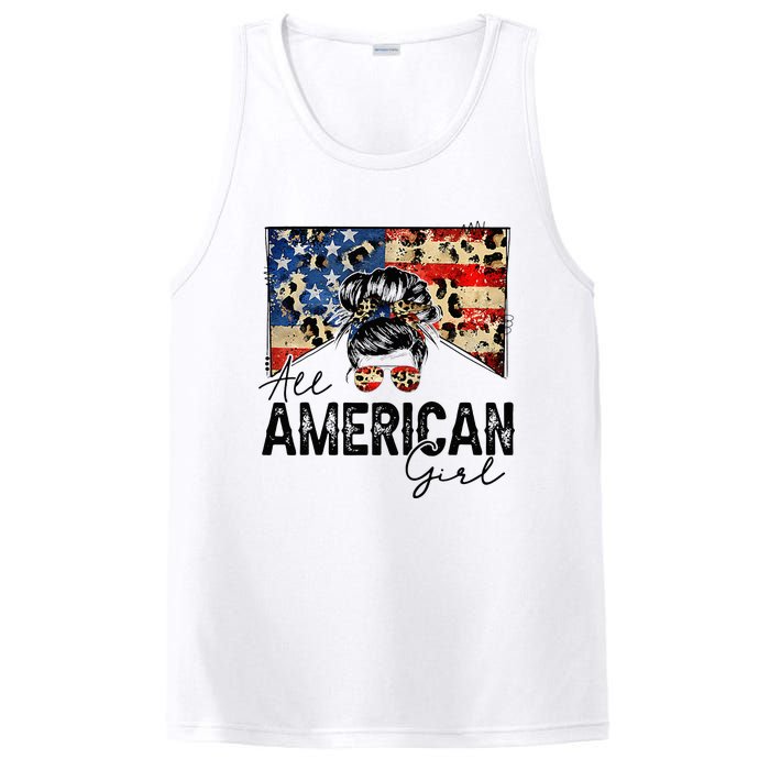 All American 4th Of July  Messy Bun USA Flag PosiCharge Competitor Tank