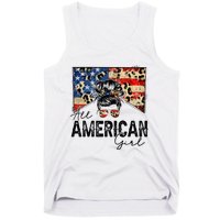 All American 4th Of July  Messy Bun USA Flag Tank Top