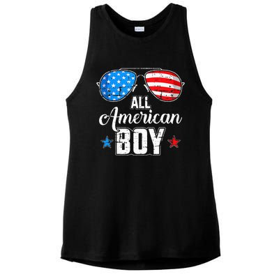 All American 4th Of July USA Sunglasses Family Matching Ladies PosiCharge Tri-Blend Wicking Tank