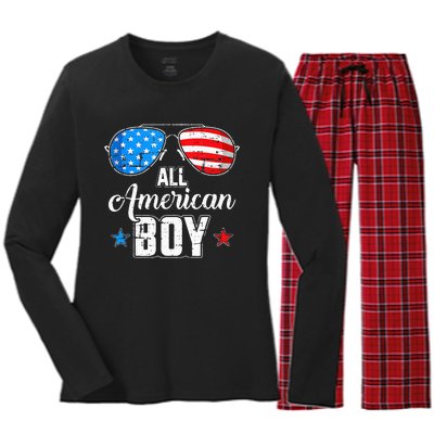 All American 4th Of July USA Sunglasses Family Matching Women's Long Sleeve Flannel Pajama Set 