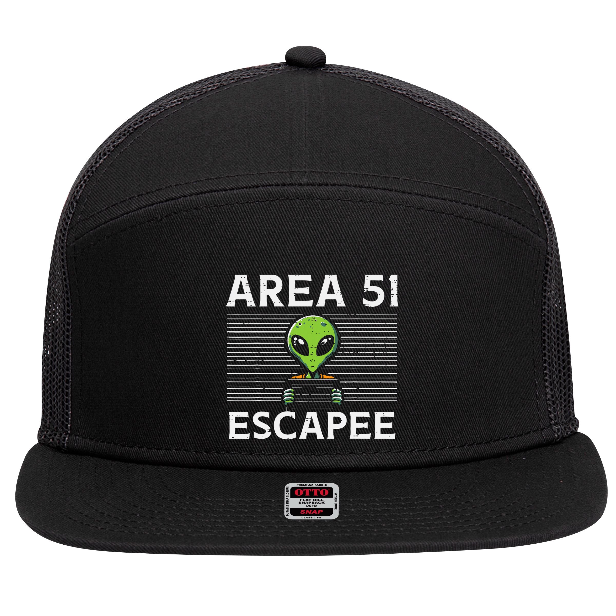 Alien Area 51 Escapee Funny Costume Ufo 7 Panel Mesh Trucker Snapback Hat