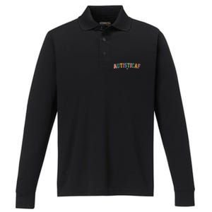 Autistic Af Autism Awareness Colorful Performance Long Sleeve Polo