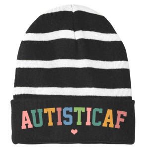 Autistic Af Autism Awareness Colorful Striped Beanie with Solid Band