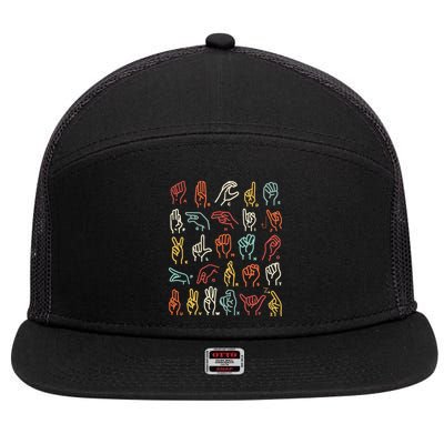 Asl Abc American Sign Language Alphabet Retro Deaf Awareness 7 Panel Mesh Trucker Snapback Hat