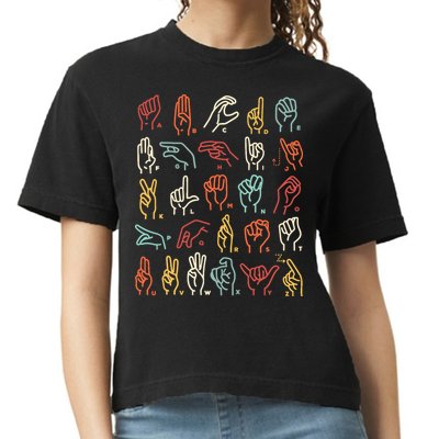 Asl Abc American Sign Language Alphabet Retro Deaf Awareness Comfort Colors Boxy T-Shirt