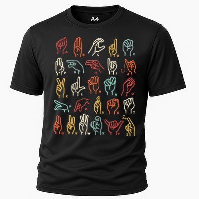 Asl Abc American Sign Language Alphabet Retro Deaf Awareness Performance Shirt