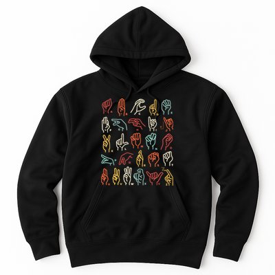 Asl Abc American Sign Language Alphabet Retro Deaf Awareness Hoodie
