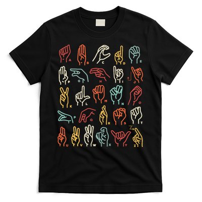 Asl Abc American Sign Language Alphabet Retro Deaf Awareness T-Shirt