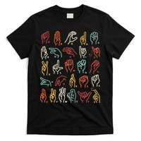 Asl Abc American Sign Language Alphabet Retro Deaf Awareness T-Shirt