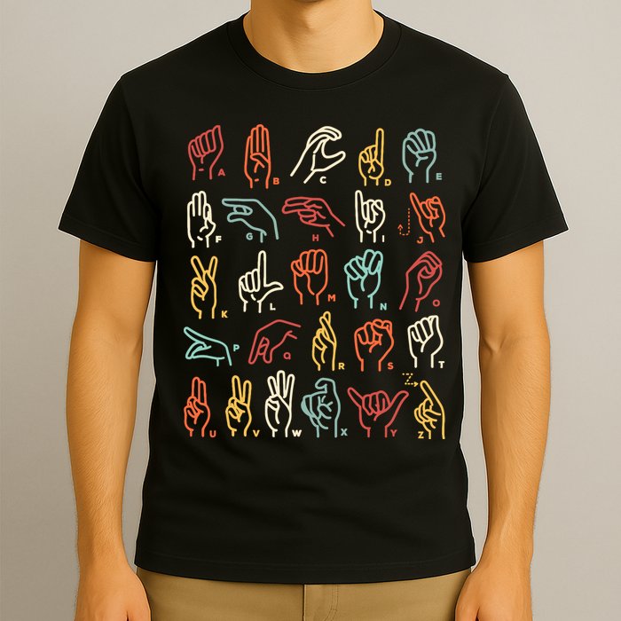 Asl Abc American Sign Language Alphabet Retro Deaf Awareness T-Shirt