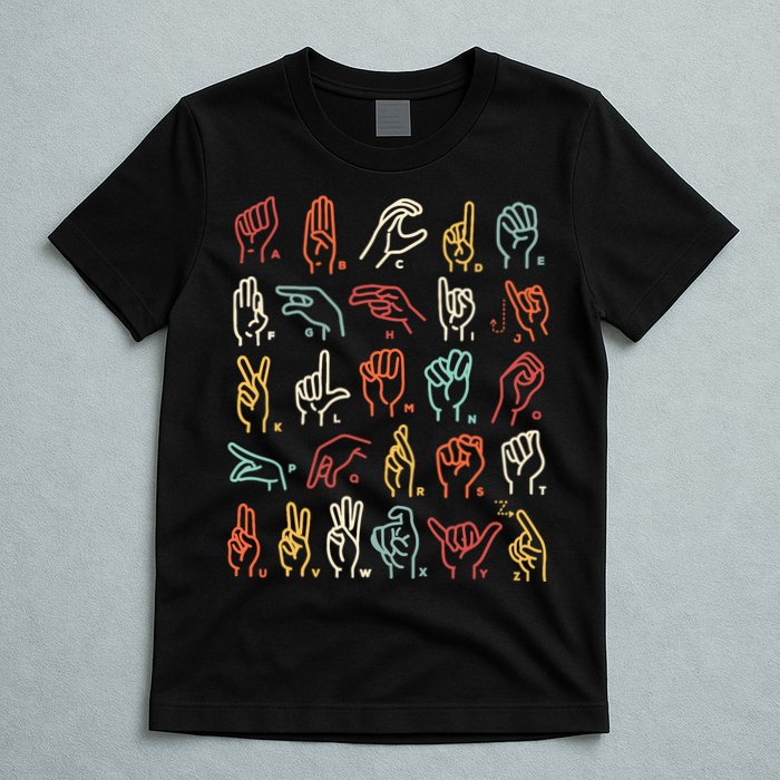 Asl Abc American Sign Language Alphabet Retro Deaf Awareness T-Shirt