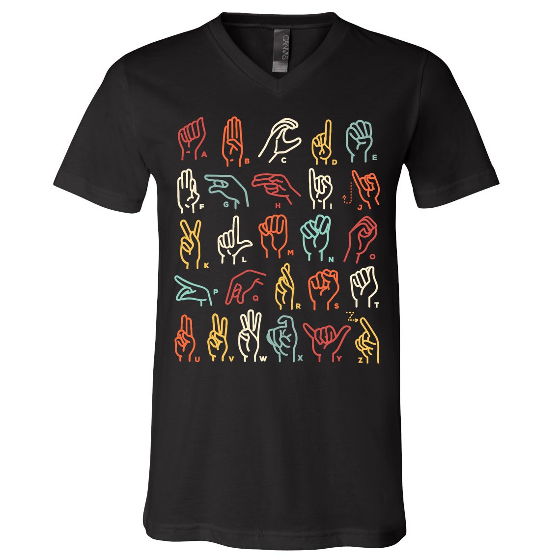 Asl Abc American Sign Language Alphabet Retro Deaf Awareness V-Neck T-Shirt