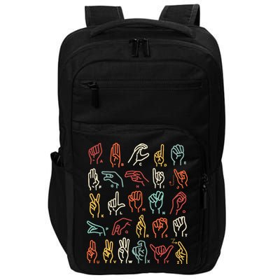 Asl Abc American Sign Language Alphabet Retro Deaf Awareness Impact Tech Backpack
