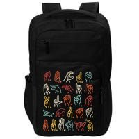 Asl Abc American Sign Language Alphabet Retro Deaf Awareness Impact Tech Backpack