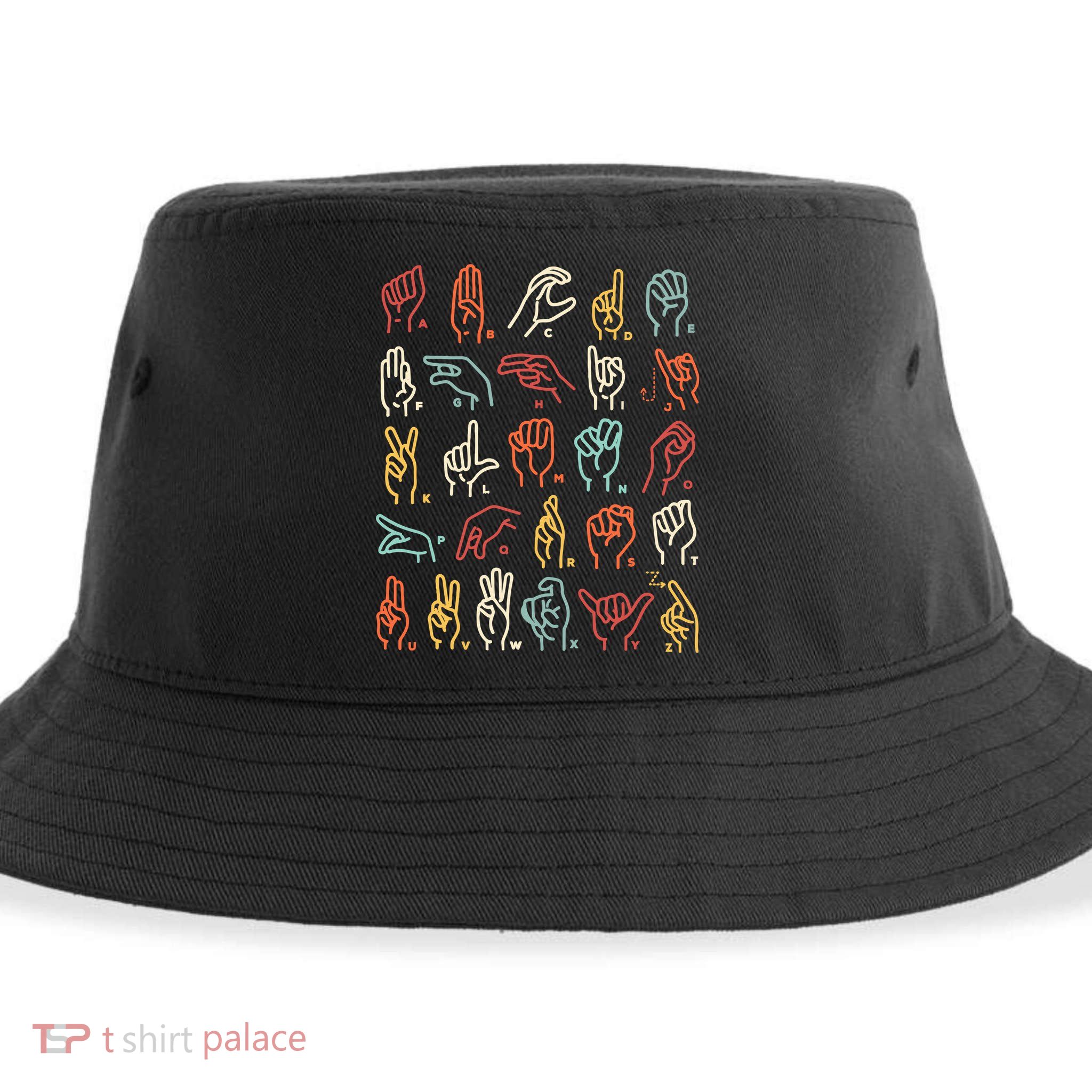 Asl Abc American Sign Language Alphabet Retro Deaf Awareness Sustainable Bucket Hat