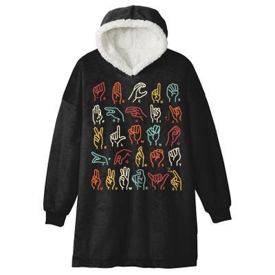 Asl Abc American Sign Language Alphabet Retro Deaf Awareness Hooded Wearable Blanket