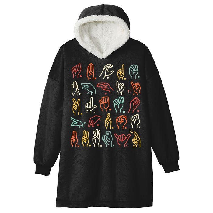 Asl Abc American Sign Language Alphabet Retro Deaf Awareness Hooded Wearable Blanket