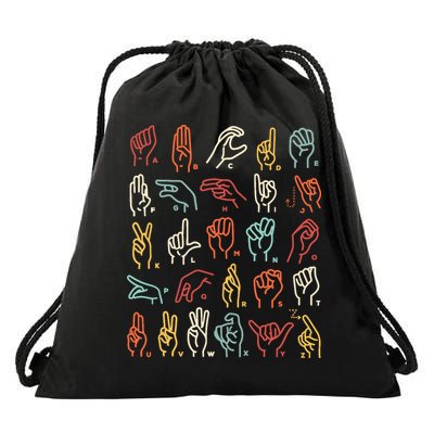 Asl Abc American Sign Language Alphabet Retro Deaf Awareness Drawstring Bag