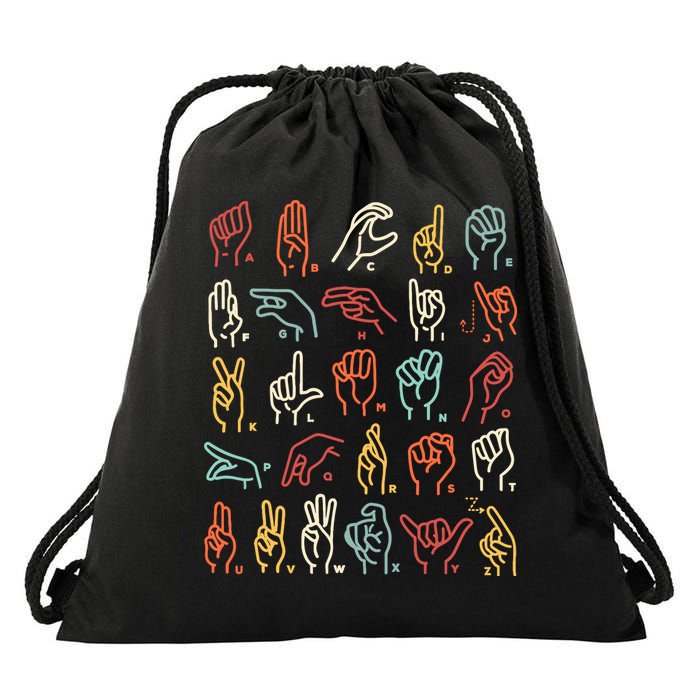 Asl Abc American Sign Language Alphabet Retro Deaf Awareness Drawstring Bag