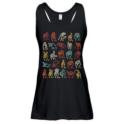 Asl Abc American Sign Language Alphabet Retro Deaf Awareness Ladies Essential Flowy Tank