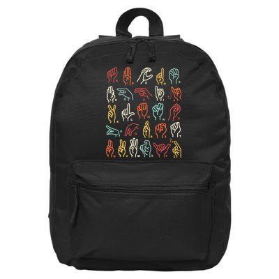 Asl Abc American Sign Language Alphabet Retro Deaf Awareness 16 in Basic Backpack