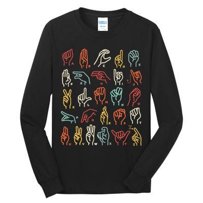 Asl Abc American Sign Language Alphabet Retro Deaf Awareness Tall Long Sleeve T-Shirt