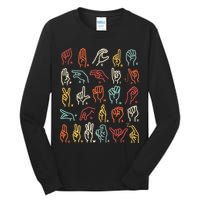 Asl Abc American Sign Language Alphabet Retro Deaf Awareness Tall Long Sleeve T-Shirt