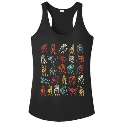 Asl Abc American Sign Language Alphabet Retro Deaf Awareness Ladies PosiCharge Competitor Racerback Tank