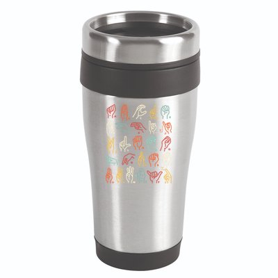 Asl Abc American Sign Language Alphabet Retro Deaf Awareness 16oz Travel Tumbler
