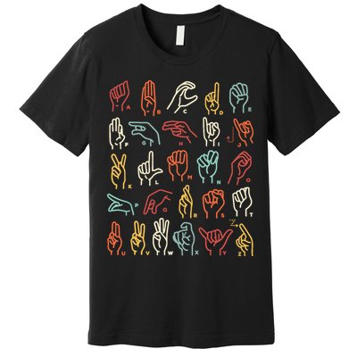 Asl Abc American Sign Language Alphabet Retro Deaf Awareness Premium T-Shirt