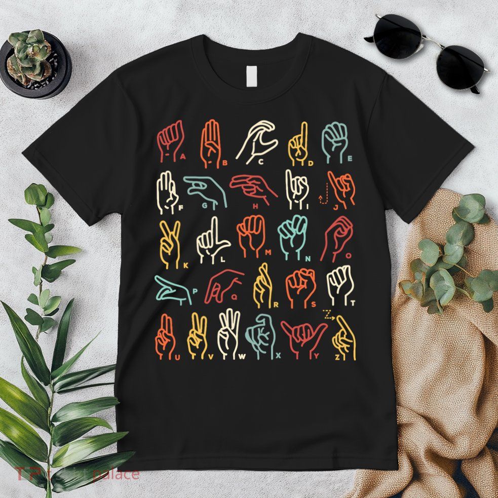Asl Abc American Sign Language Alphabet Retro Deaf Awareness Premium T-Shirt
