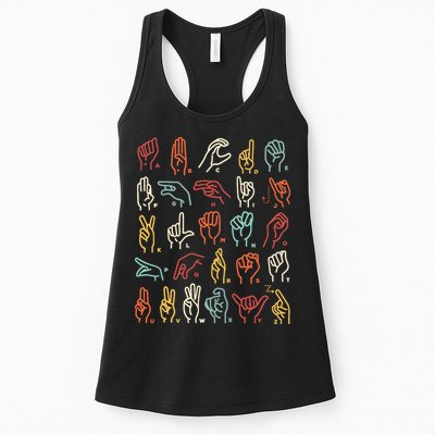 Asl Abc American Sign Language Alphabet Retro Deaf Awareness Womens Tank Top