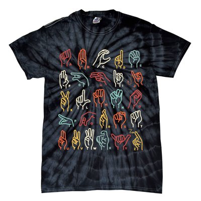 Asl Abc American Sign Language Alphabet Retro Deaf Awareness Tie-Dye T-Shirt