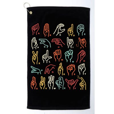 Asl Abc American Sign Language Alphabet Retro Deaf Awareness Golf Towel