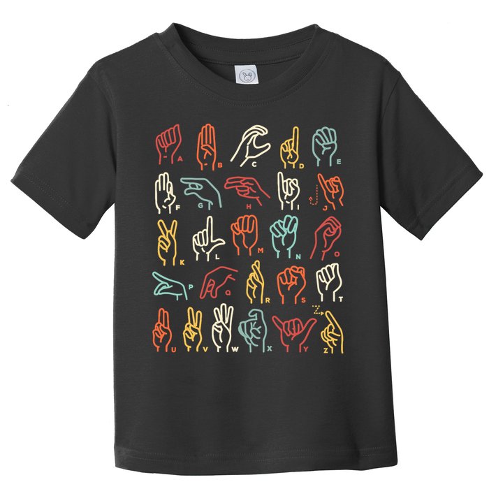Asl Abc American Sign Language Alphabet Retro Deaf Awareness Toddler T-Shirt