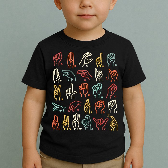 Asl Abc American Sign Language Alphabet Retro Deaf Awareness Toddler T-Shirt
