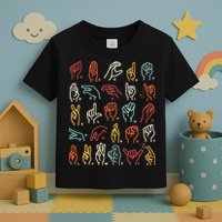 Asl Abc American Sign Language Alphabet Retro Deaf Awareness Toddler T-Shirt