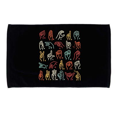 Asl Abc American Sign Language Alphabet Retro Deaf Awareness Microfiber Hand Towel