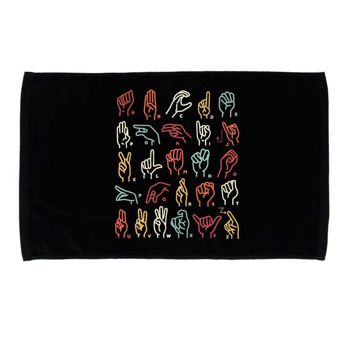 Asl Abc American Sign Language Alphabet Retro Deaf Awareness Microfiber Hand Towel