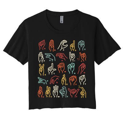 Asl Abc American Sign Language Alphabet Retro Deaf Awareness Crop Top