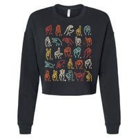 Asl Abc American Sign Language Alphabet Retro Deaf Awareness Cropped Pullover Crew