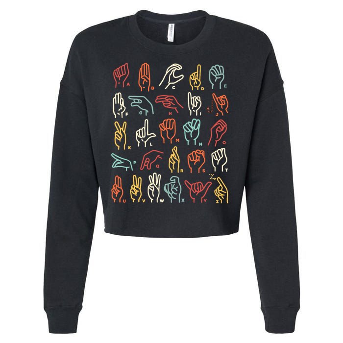 Asl Abc American Sign Language Alphabet Retro Deaf Awareness Cropped Pullover Crew