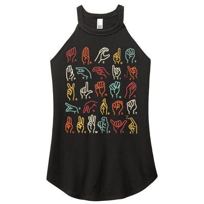 Asl Abc American Sign Language Alphabet Retro Deaf Awareness Women's Perfect Tri Rocker Tank