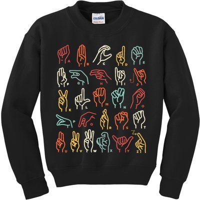 Asl Abc American Sign Language Alphabet Retro Deaf Awareness Kids Sweatshirt