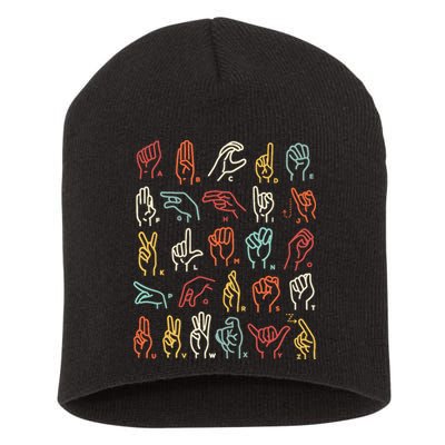 Asl Abc American Sign Language Alphabet Retro Deaf Awareness Short Acrylic Beanie
