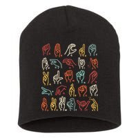 Asl Abc American Sign Language Alphabet Retro Deaf Awareness Short Acrylic Beanie