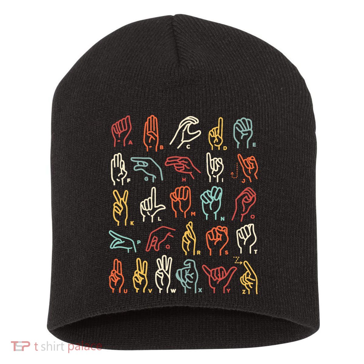 Asl Abc American Sign Language Alphabet Retro Deaf Awareness Short Acrylic Beanie