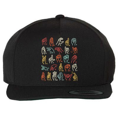 Asl Abc American Sign Language Alphabet Retro Deaf Awareness Wool Snapback Cap