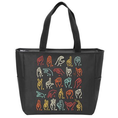 Asl Abc American Sign Language Alphabet Retro Deaf Awareness Zip Tote Bag